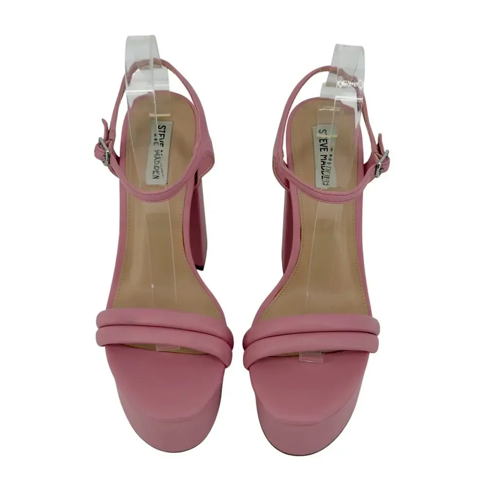 Steve Madden Tille Chunky Platform Sandal Heels size 10 Pink Vegan Leather